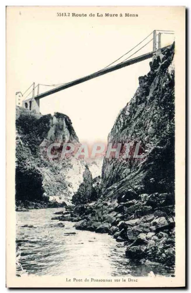 Der Brücke von Ponsonnas über den Drac — Route von La Mure nach Mens — Verlag A. Houartier, Grenoble - Vorderseite
