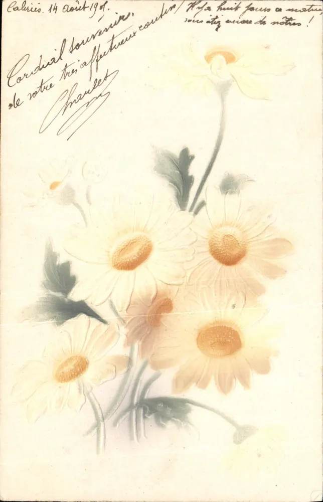 Flores de margaridas — Calédonia, 14 de agosto de 1907 — editor não identificado, n° de série 4 - Frente