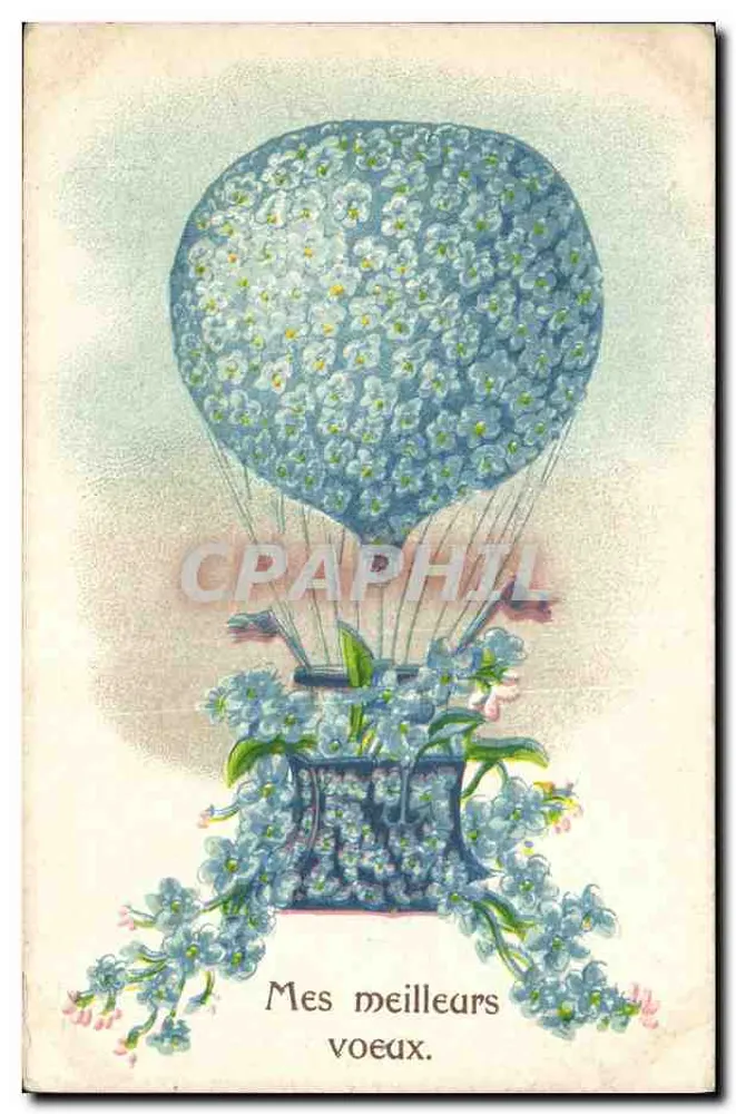 Balão decorado com flores — Meus melhores cumprimentos. — Editor não visível, número de série ilegível - Frente