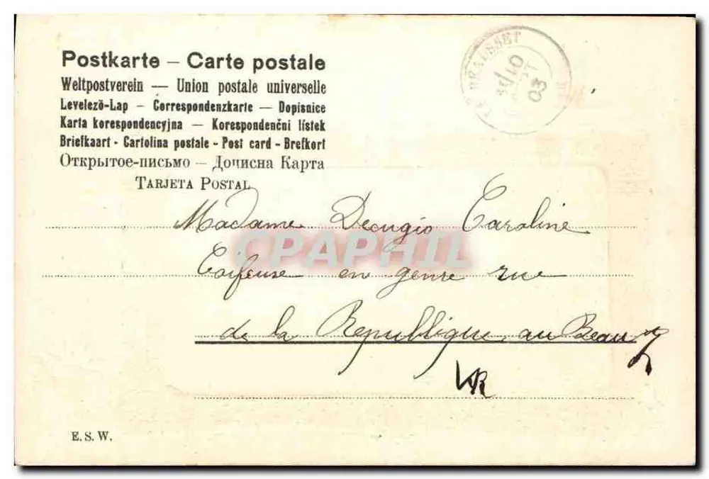 Paisagem alpina — chalé e glaciares — editor E.S.W. - Verso