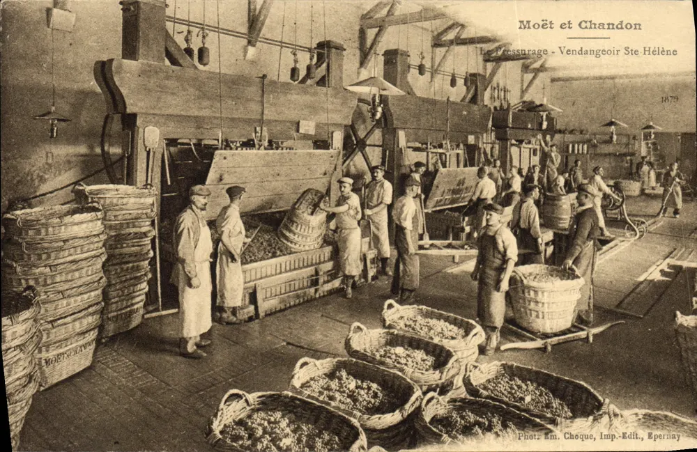 Moët et Chandon — Der Presse — Weinberg Ste-Hélène — Foto. Em. Choque, Verleger, Epernay - Vorderseite