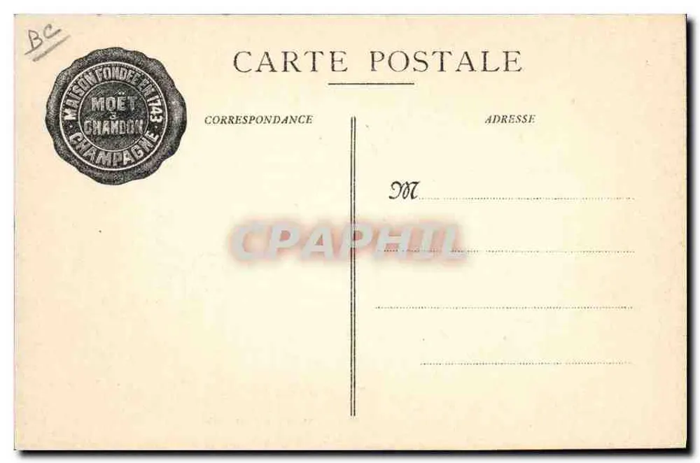 Moët & Chandon — Weinlagerung in Fässern — Foto. Em. Choque, Druck. & Verlag Epinal - Rückseite