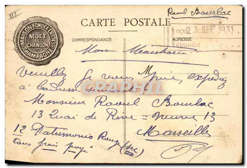 Moët et Chandon — Transport der Weine in Fässern — Verlag Ein Chocque, Épernay - Rückseite