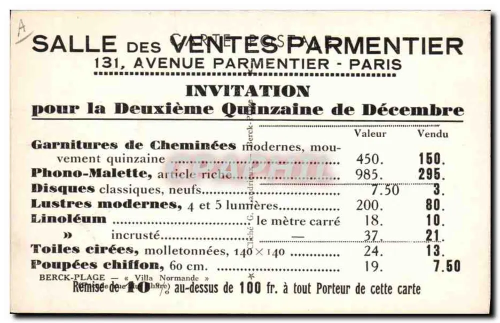 Normannische Villa — Berck-Plage — Verkaufssaal Parmentier, Paris - Rückseite