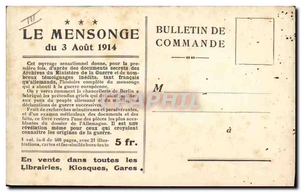 Die Lüge vom 3. August 1914 — anti-kriegspropagandaposter — Verlag nicht sichtbar - Rückseite