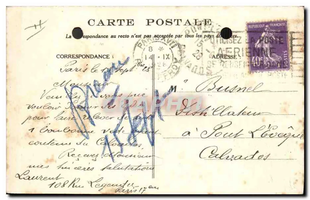 Scène de café — caricature d'un serveur interpellant un couple — éditeur HEHR CHACHOIN, PARIS - Verso