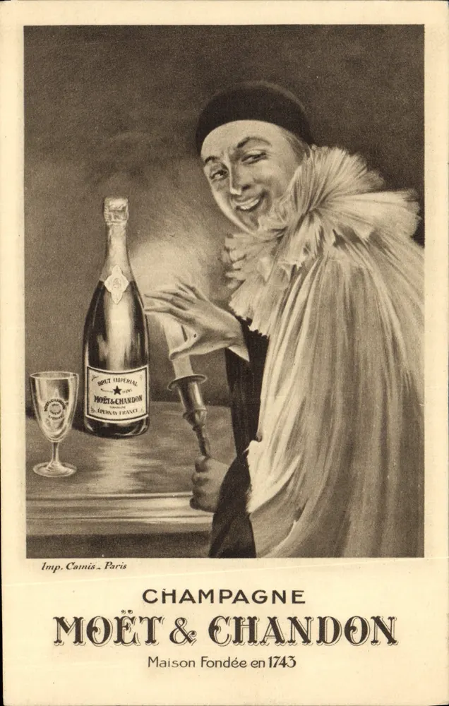 Champagne Moët & Chandon — reclame met clowner — Imp. Comis - Parijs - Voorkant