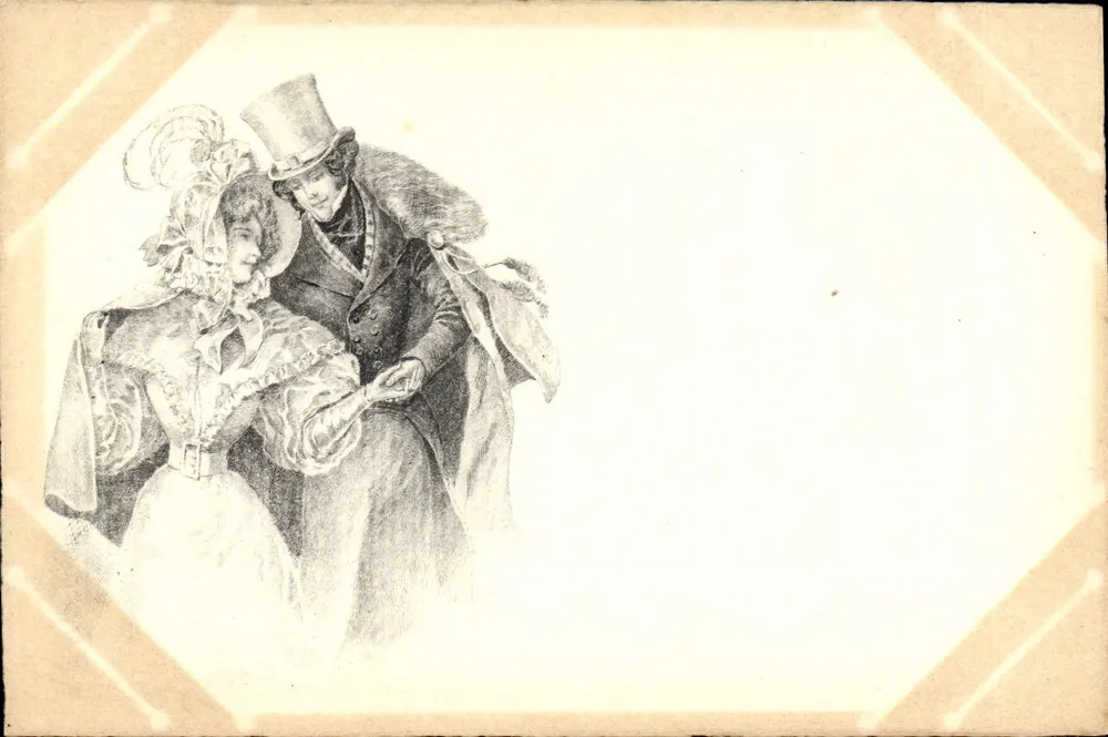 Paar in Winterkleidung — Illustration — Ansichtskarte Nummer III - Vorderseite
