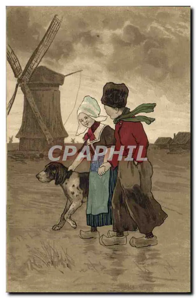 Kinder und Hund vor einer Mühle — Verlag M.M. Vienne, Nr. 207 - Vorderseite
