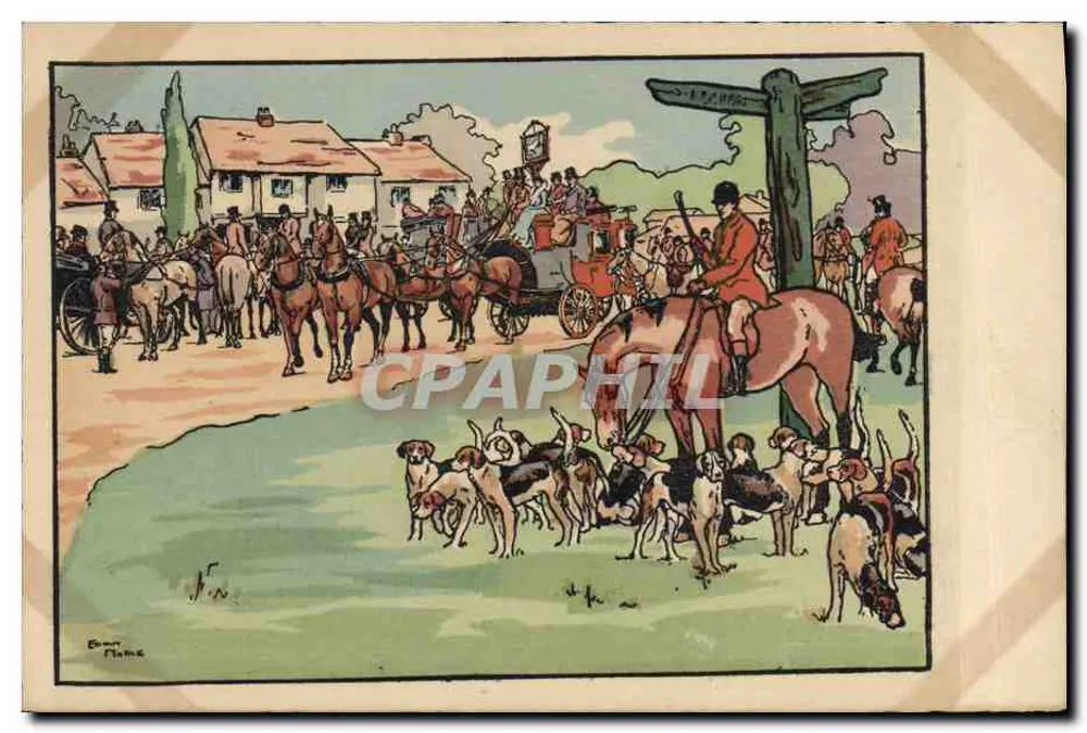 Schweinejagd — Jagdscene mit Hunden und Reitern — M. M. Vienne, N° 145 - Vorderseite