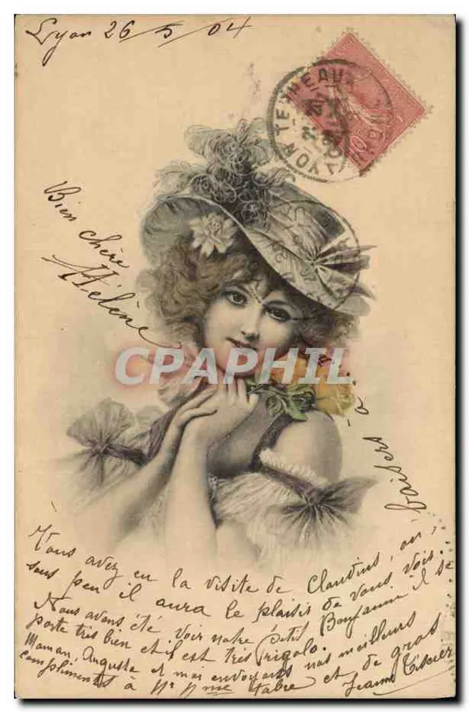 Junge Frau in einem geschmückten Hut — Lyon — Verlag M.M. Vienne, Nr. 50 - Vorderseite