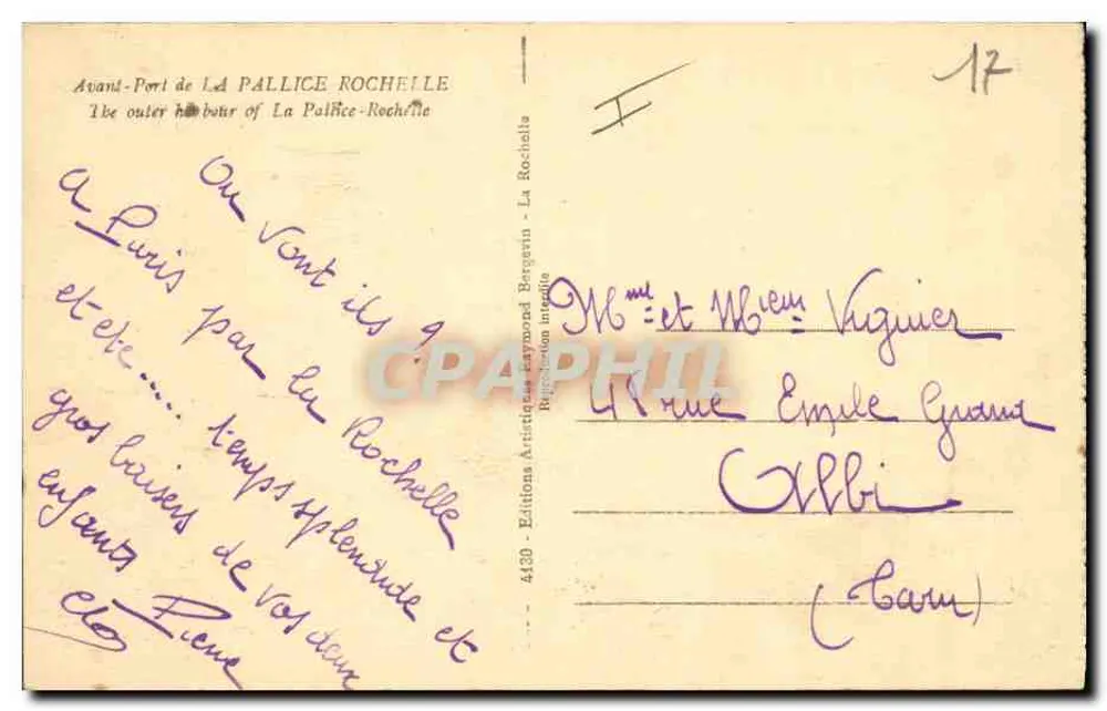 Avant-Port von La Pallice - Rochelle — Éditions Artistiques Raymond Bergerin, Nr. 4130 - Rückseite