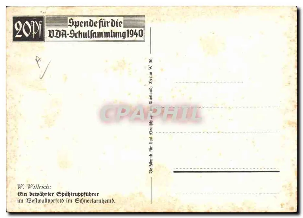 Um Spähtruppführer do Westwall — Berlim, 1940 — W. Wilrich - Verso