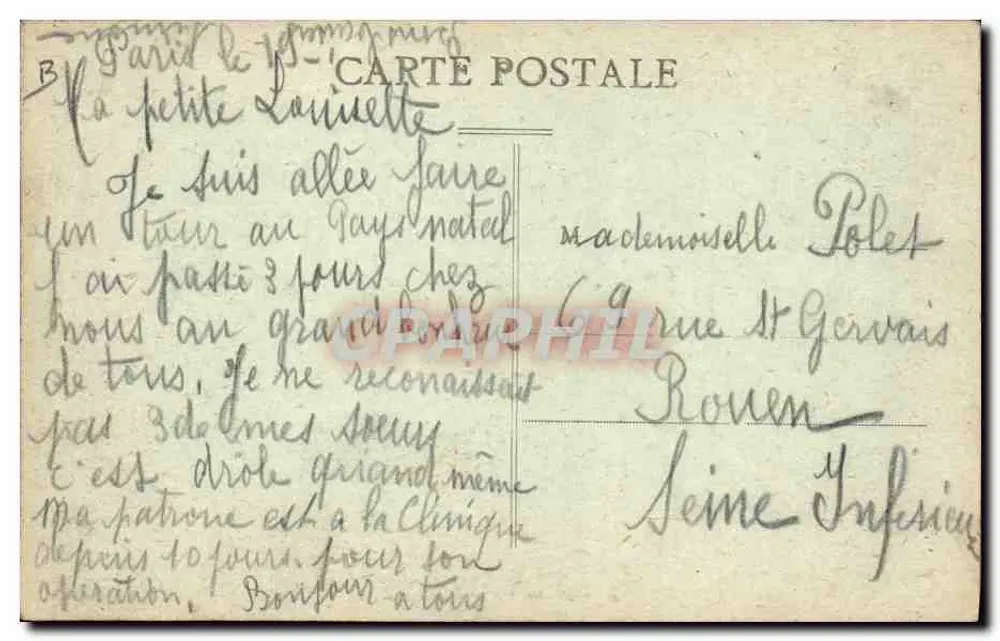 Tipos de TOURAINE - A. B. — André Boucher, editor, Tours (I-et L.) — n° 4615 - Verso
