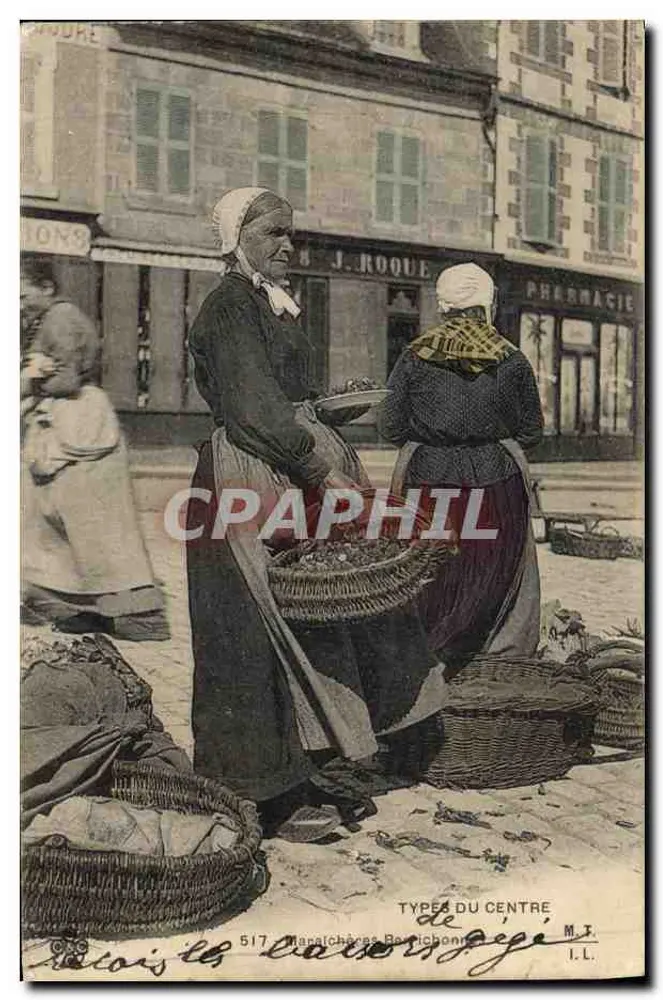 Mercado de frutas — Vendedoras en la plaza — Tipos del Centro, n°517, editor M.T. (Marsichères-Rouichonne) - Anverso