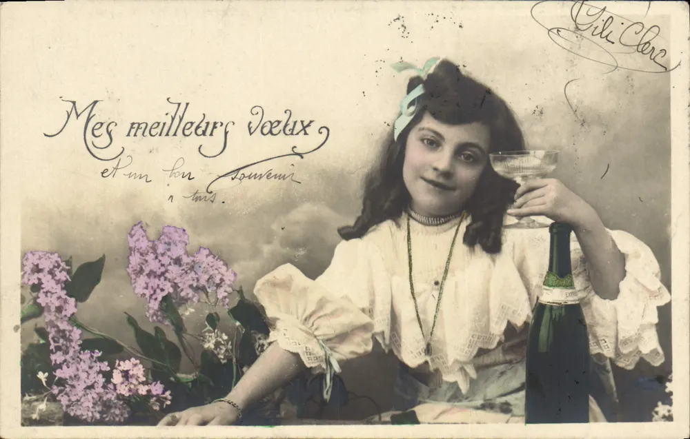Junge Frau mit Sekt und Lilien — Cili-Clore - Vorderseite