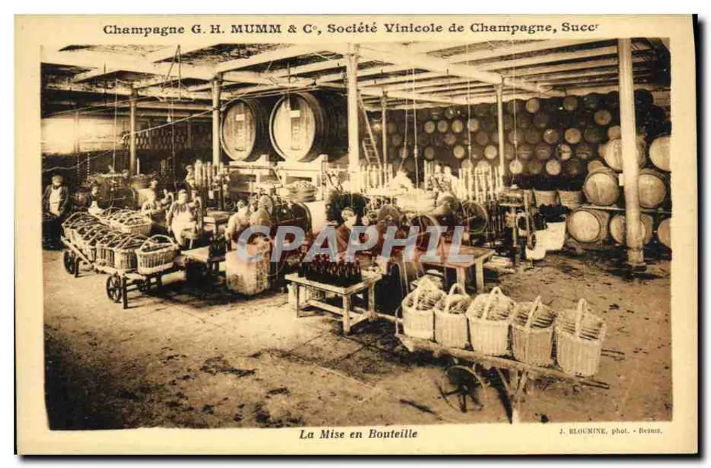 Champagne G. H. MUMM & C°, Société Vinicole de Champagne, Sucrée — Die Abfüllung — J. BLOUMINE, phot. - Reims - Vorderseite