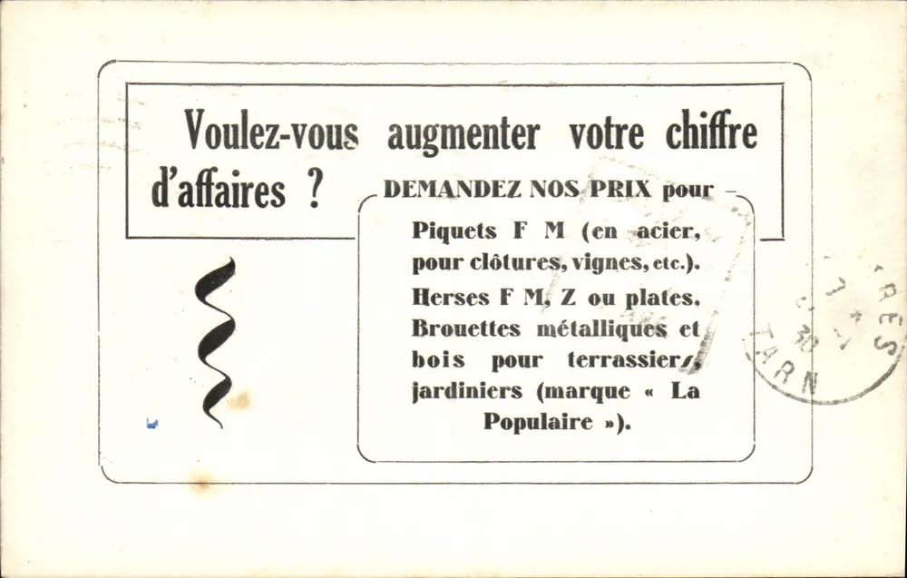 Werbung für landwirtschaftliche Geräte — Société Ferronneries du Midi, Toulouse - Vorderseite