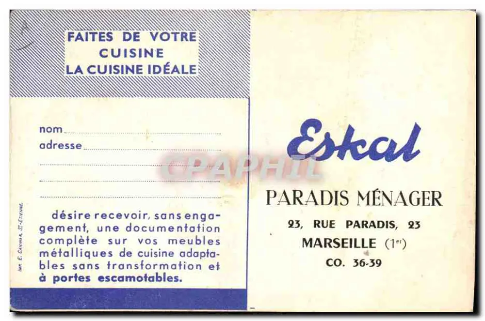 Frau in einer modernen Küche — Werbung für Eskal Paradis Ménager — Marseille - Rückseite