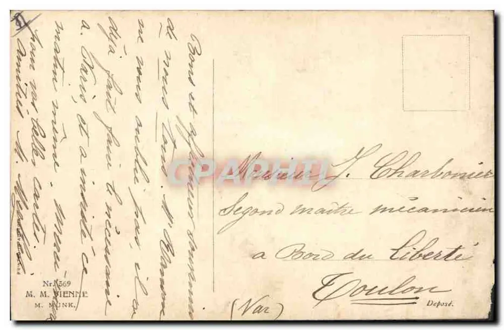 Junge Frau in Schal und Bänderkappe — P. R. Willemera — M. M. Vienne, n° 569 - Rückseite