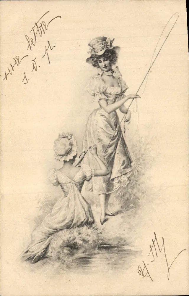Frau und Kind beim Fischen — Illustration — M. M. VIENNE, n° 35 - Vorderseite
