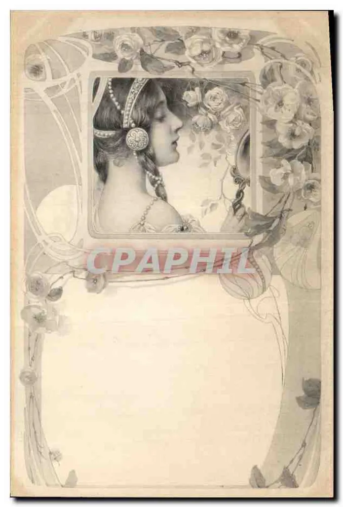 Junge Frau im Profil — floraler Art Nouveau-Design — M. M. Vienne, Nr. 166 - Vorderseite