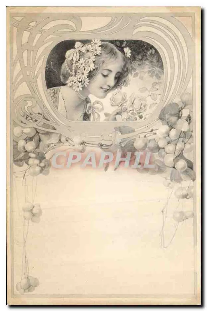 Frau mit Blumen — Jugendstil — M. M. Vienne, Nr. 196 - Vorderseite