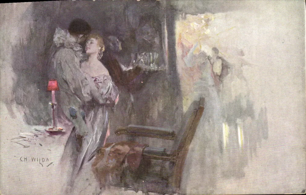 Paar in Innenraum — Ölgemälde — CH. WILDA - Vorderseite