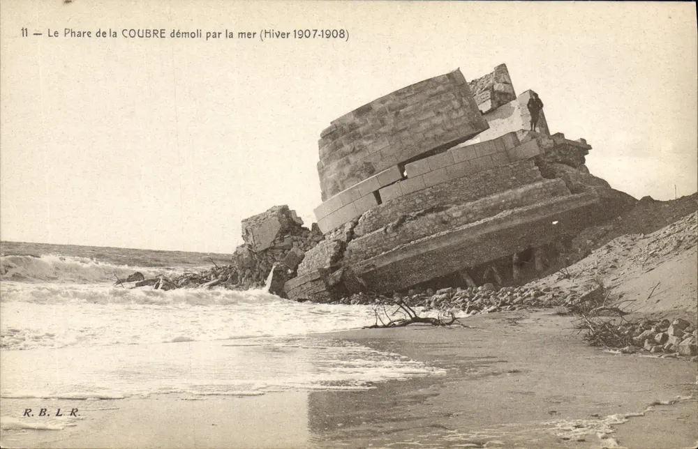Der Leuchtturm von LA COUBRE — Zerstörung durch das Meer — Winter 1907-1908 — R.B.L.R. - Vorderseite