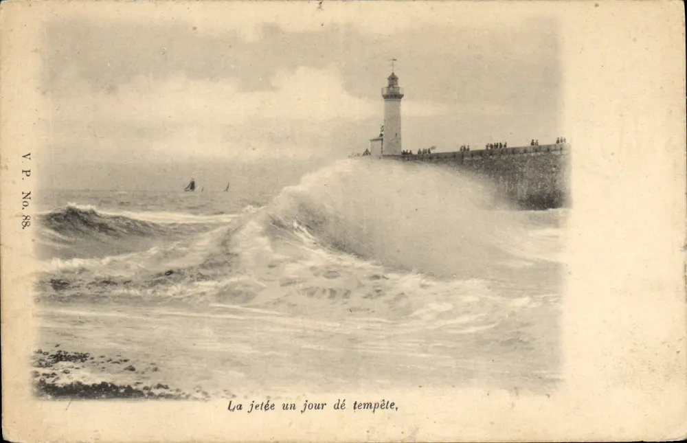 La jetée un jour de tempête — phare et jetée sous tempête — V.P. No. 88 - Awers