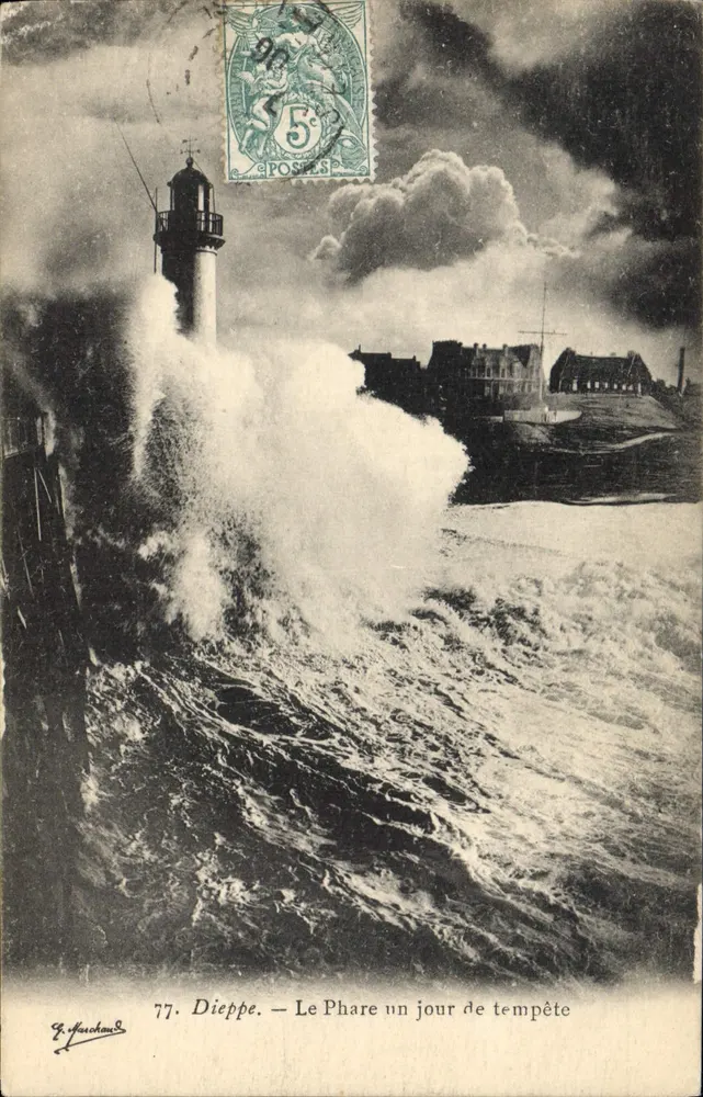 Dieppe — Der Leuchtturm an einem stürmischen Tag — G. Hucchaud, n°77 - Vorderseite