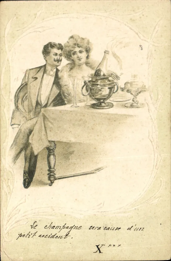 Paar mit Sekt — Verleger Carfolin, Nr. 8 - Vorderseite