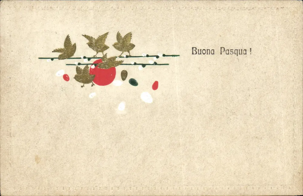 Oeufs de Pâques et oiseaux — illustration festive — éditeur Postkarte. Weltpostverein. Carte postale. Union postale universelle. - Awers