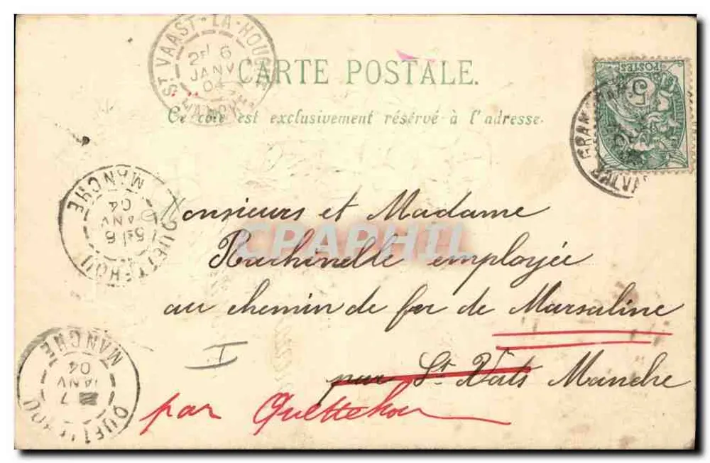 Fleurs et violettes — carte de vœux avec texte imprimé et écriture manuscrite — éditeur non visible - Verso