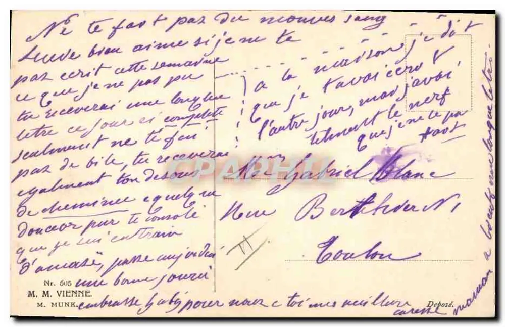 Junge Frau im historischen Kleid mit Rosen — M. M. MUNK, Wien, n° 505 - Rückseite