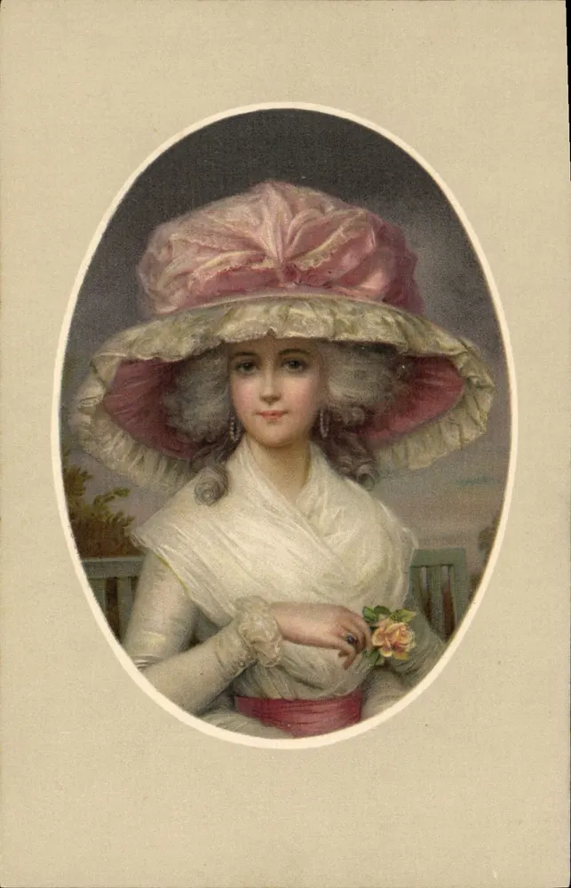 Porträt einer Frau mit rosa Hut — M. M. Vienne, Serie 559 — In Österreich gedruckt - Vorderseite
