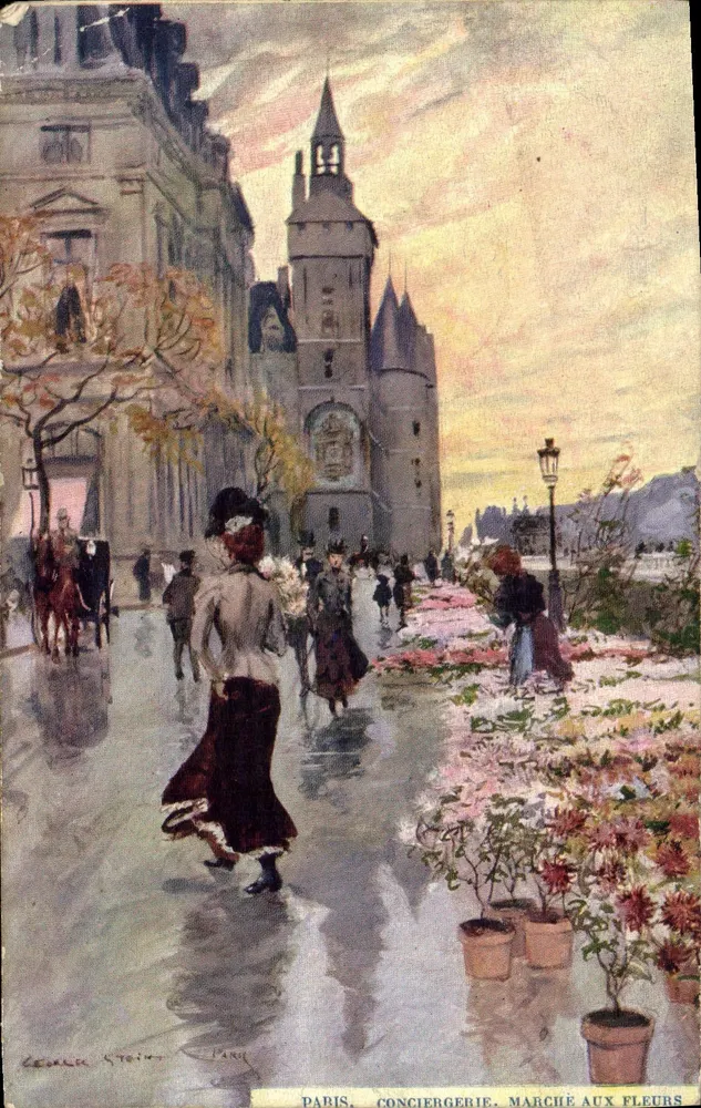 Paris, Conciergerie, Blumenmarkt — Gemälde von Léonie Stainer — Verleger nicht sichtbar - Vorderseite