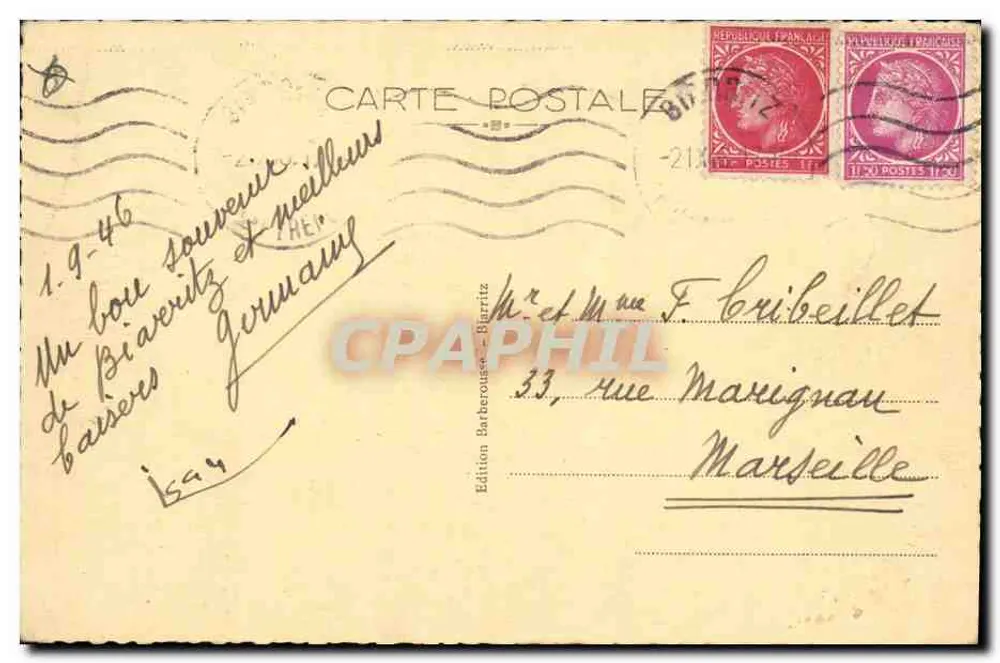 Biarritz — Ponta St-Martin e o Farol — Edição Barborousse, n°106 - Verso