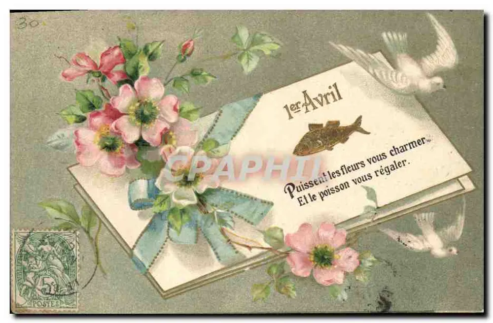Blumen und Fisch — Karte von April — Verlag 'POSTER' n°30 - Vorderseite