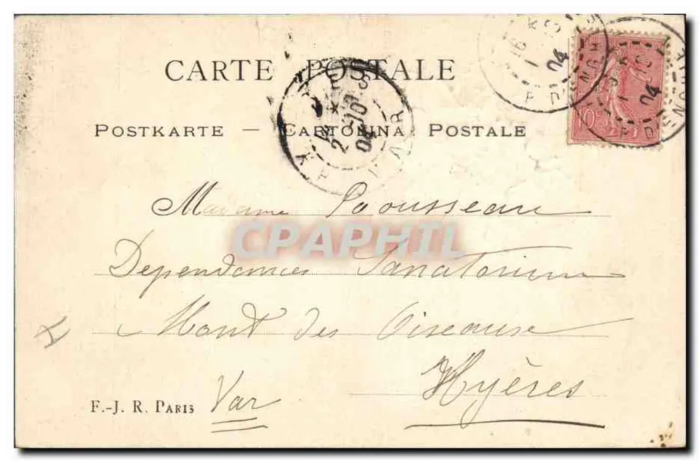 Buquê de flores violetas — Lembrete — F.-J. R. PARIS - Verso