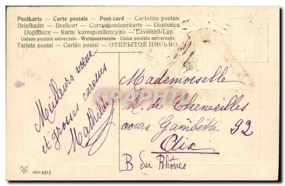 Schneegestelltes Dorf — Frohe Neujahr — Verlag P.F. Serie 6313 - Rückseite