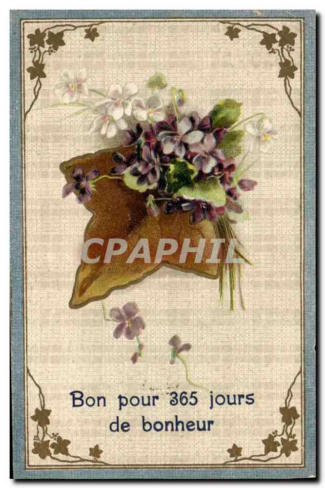 Arranjo de violetas — Bom para 365 dias de felicidade — Carta postal - Frente