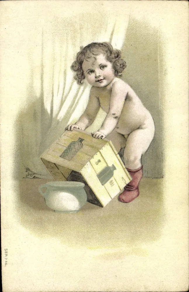 Niño jugando con una caja — serie SER 746 — editor no visible - Anverso