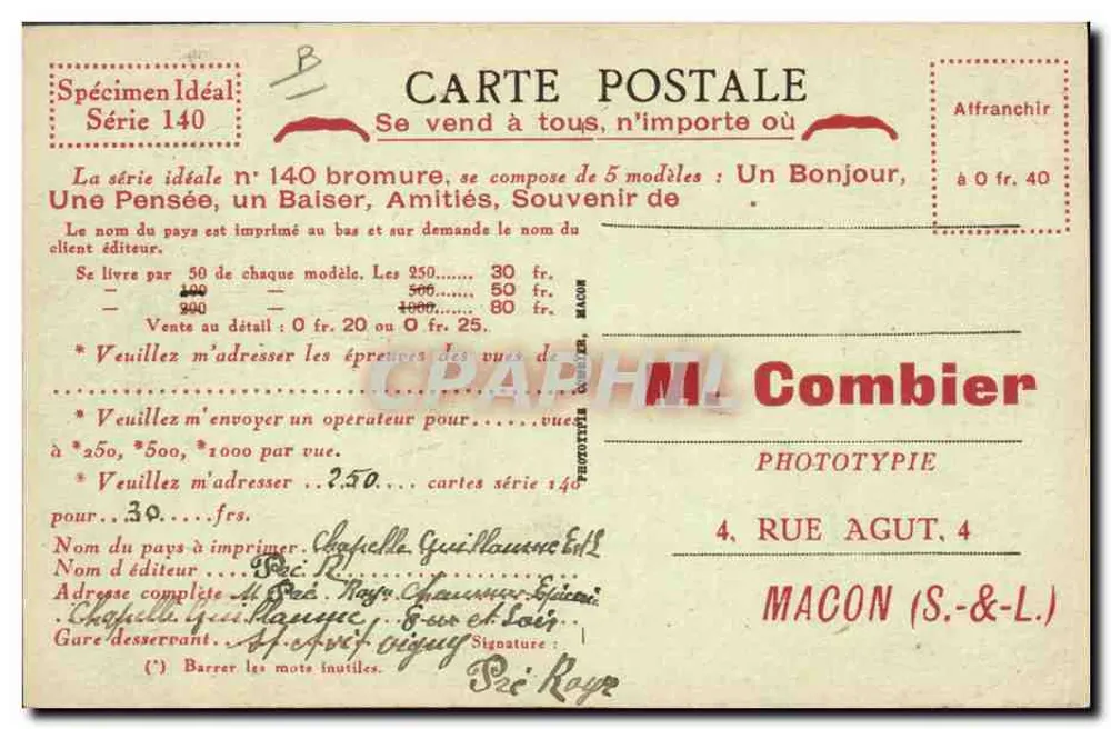 Uma Pensée — de Macon — Combier Fototipia - Verso