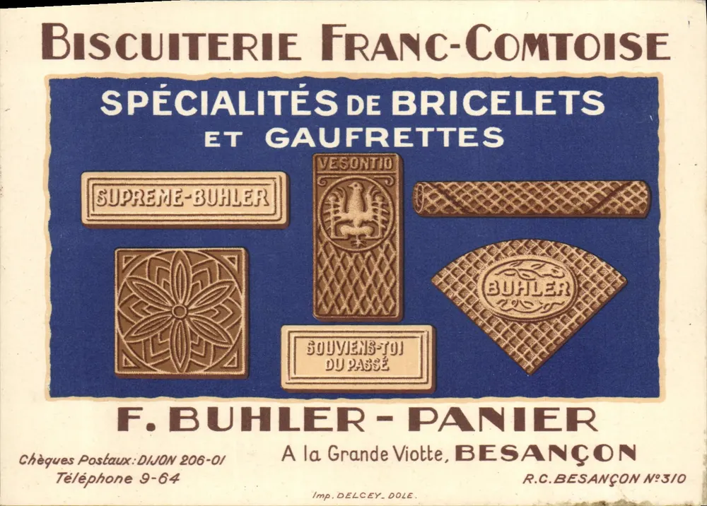 Französisch-Franconische Keksfabrik — Spezialitäten wie Bricelets und Waffeln — F. Buhler-Panier, Besançon - Vorderseite