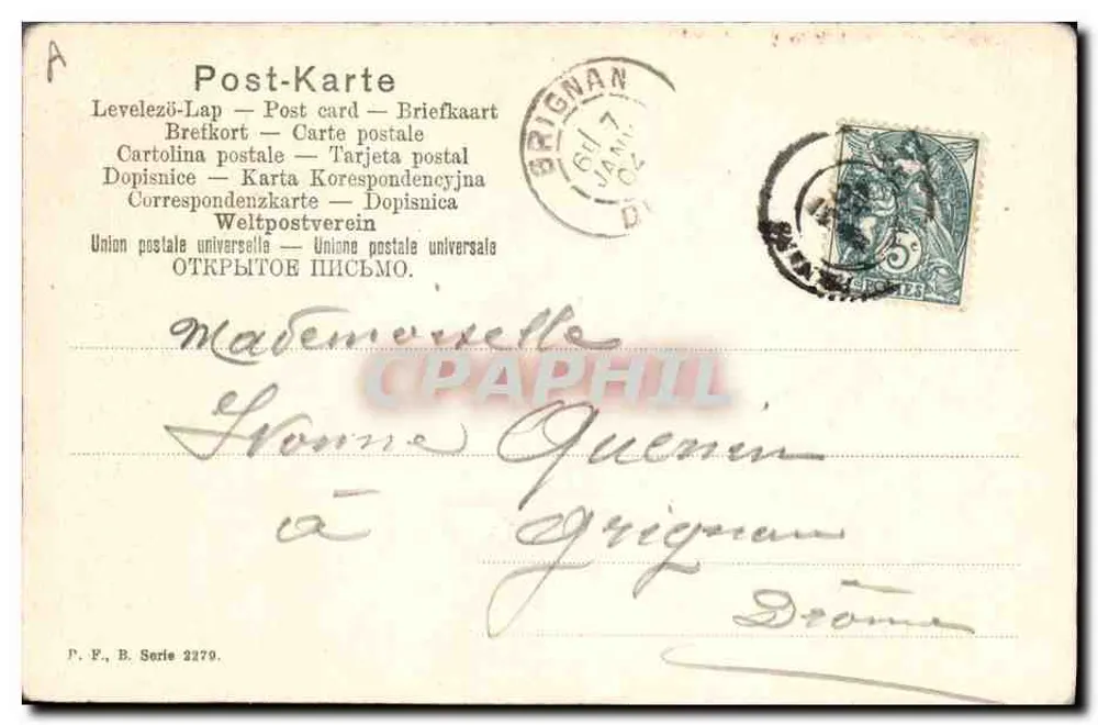 Heiratsantrag — Szene eines Hofrituals — Verleger P. F. B. Serie 2279 - Rückseite