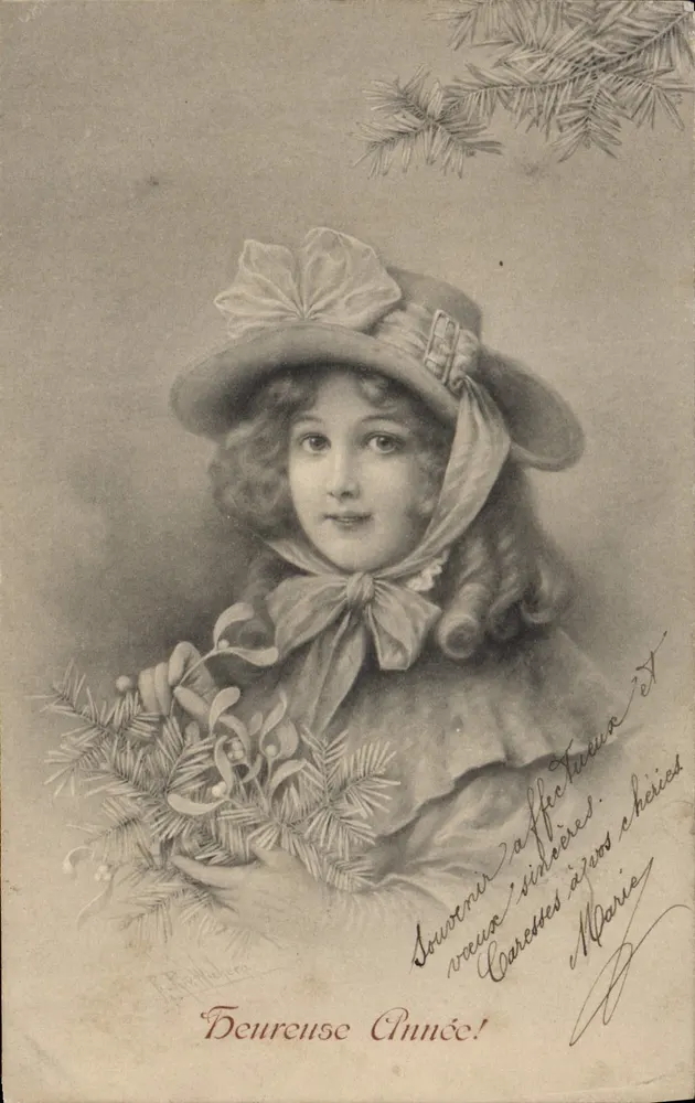 Junge Frau mit Hut — Zärtliches Andenken — M. M. Vienne, n° 202 - Vorderseite