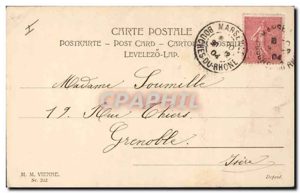 Junge Frau mit Hut — Zärtliches Andenken — M. M. Vienne, n° 202 - Rückseite