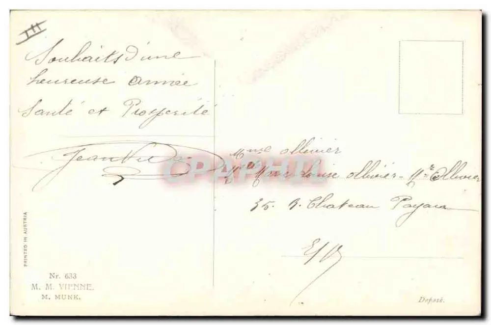 Frau mit Hut, verziert mit einer Rose — R. R. Michero — M. M. Munk, N° 633 - Rückseite