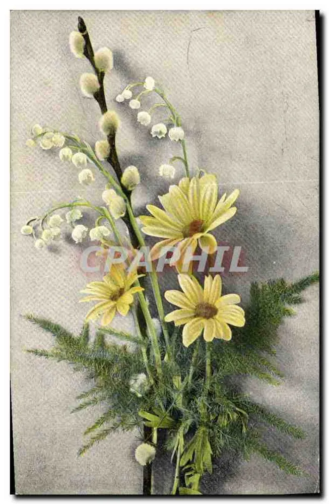 Bouquet de flores printanières — saules, muguet e margaridas — editor não identificado, série 624 - Frente